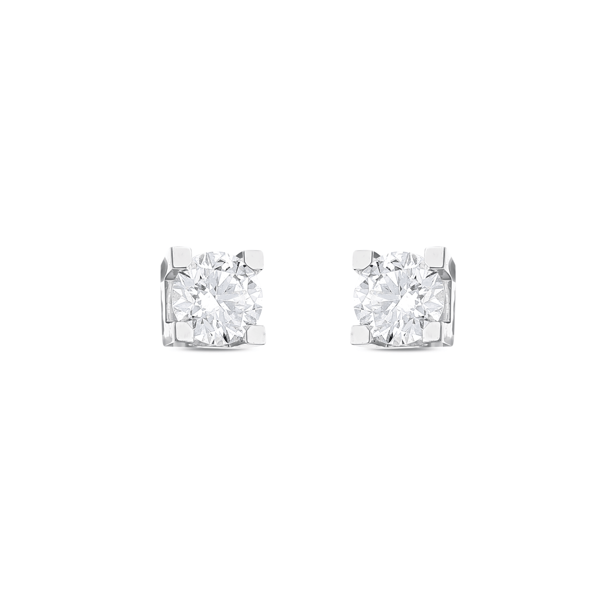 1.13 ct tw natural diamond four-prong solitaire stud earrings in 14K solid white gold, front view of the pair