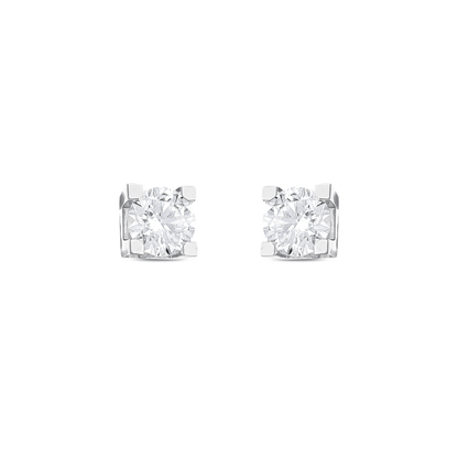 1.13 ct tw natural diamond four-prong solitaire stud earrings in 14K solid white gold, front view of the pair