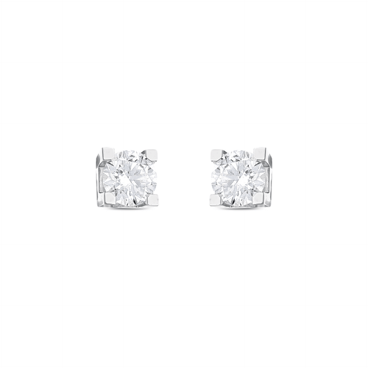 1.13 ct tw natural diamond four-prong solitaire stud earrings in 14K solid white gold, front view of the pair