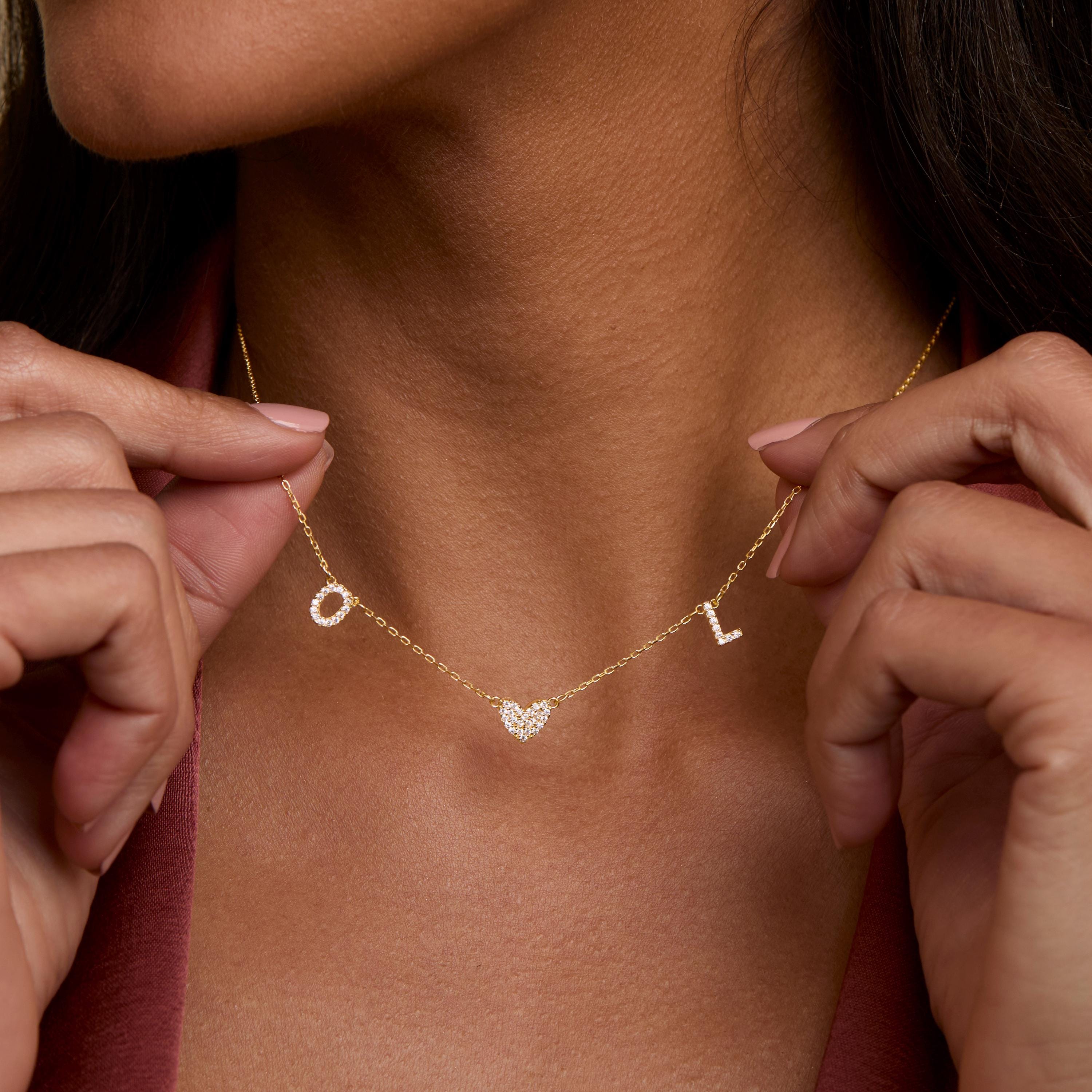 The 14K Pavé Gold Initial Necklace styled in 18K Gold Vermeil — elegant everyday jewelry. Hypoallergenic, no green marks.