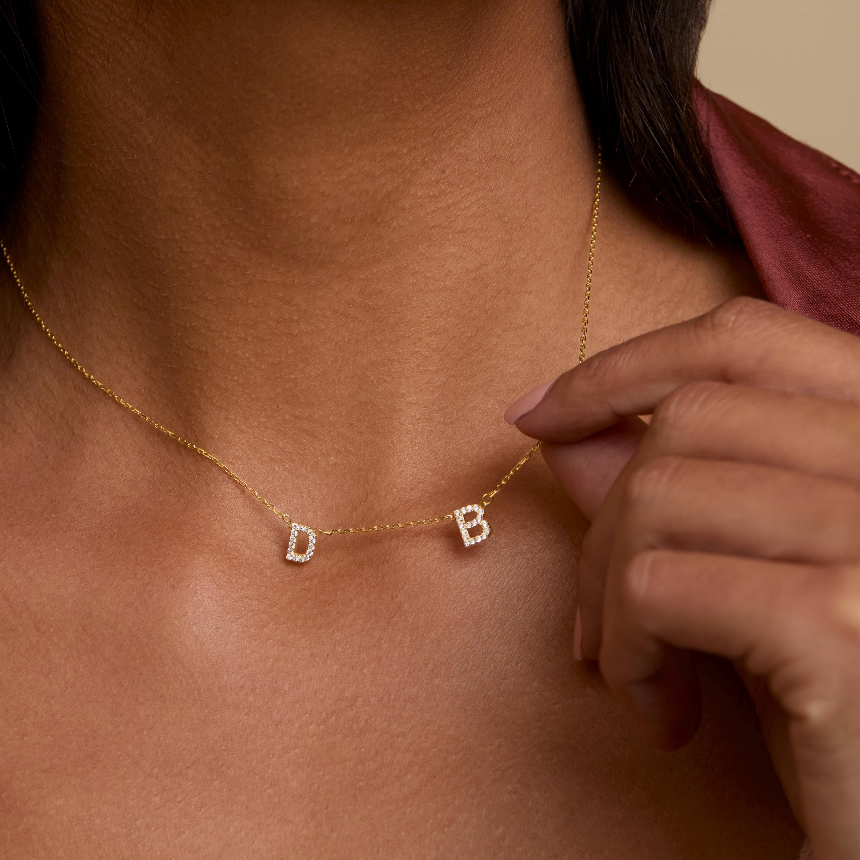 The 14K Pavé Gold Initial Necklace worn in 18K Gold Vermeil — refined accessory for women. Safe for sensitive skin.
