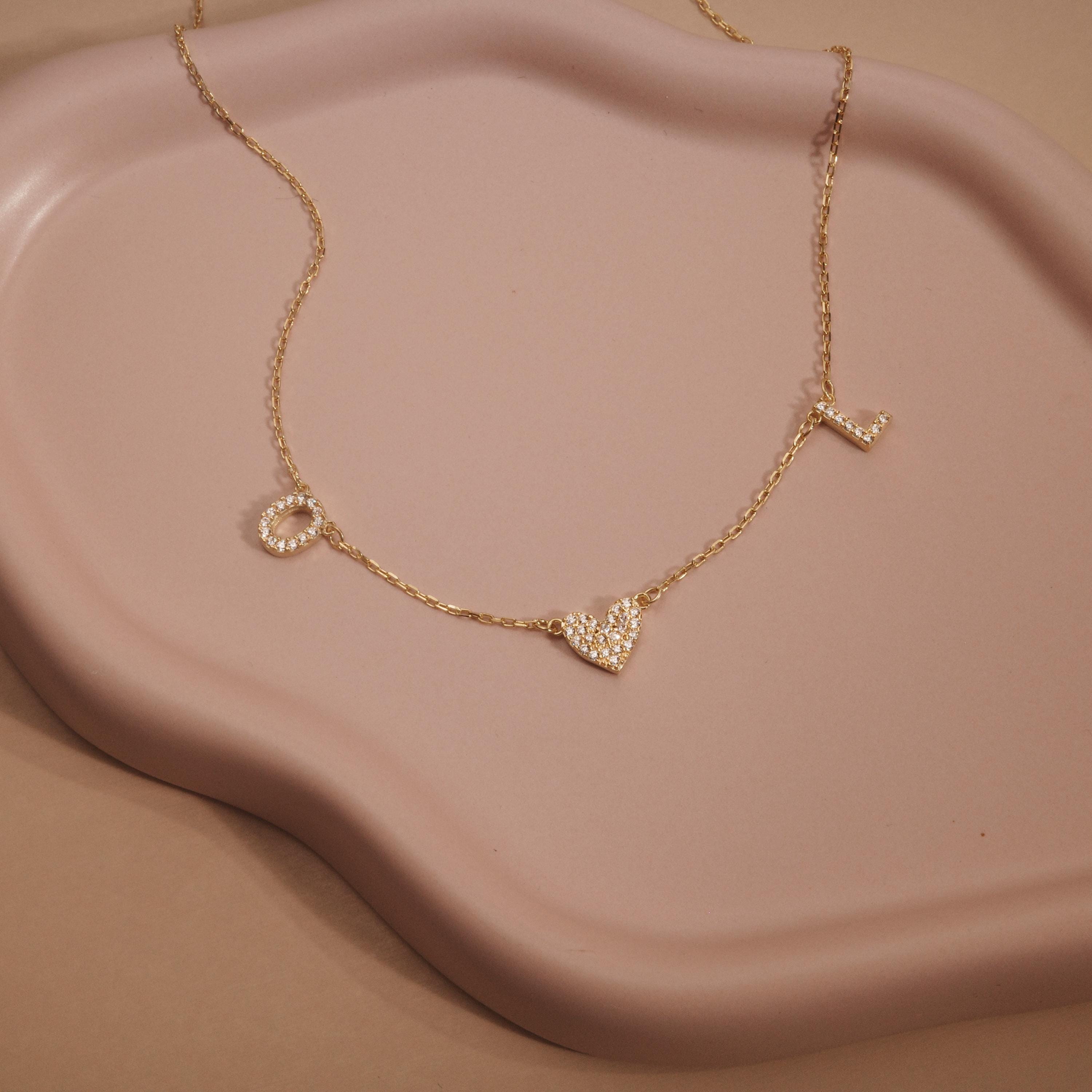14K Pavé Gold Initial Necklace as a thoughtful birthday gift in 18K Gold Vermeil with CZ Diamond. Hypoallergenic, no green.