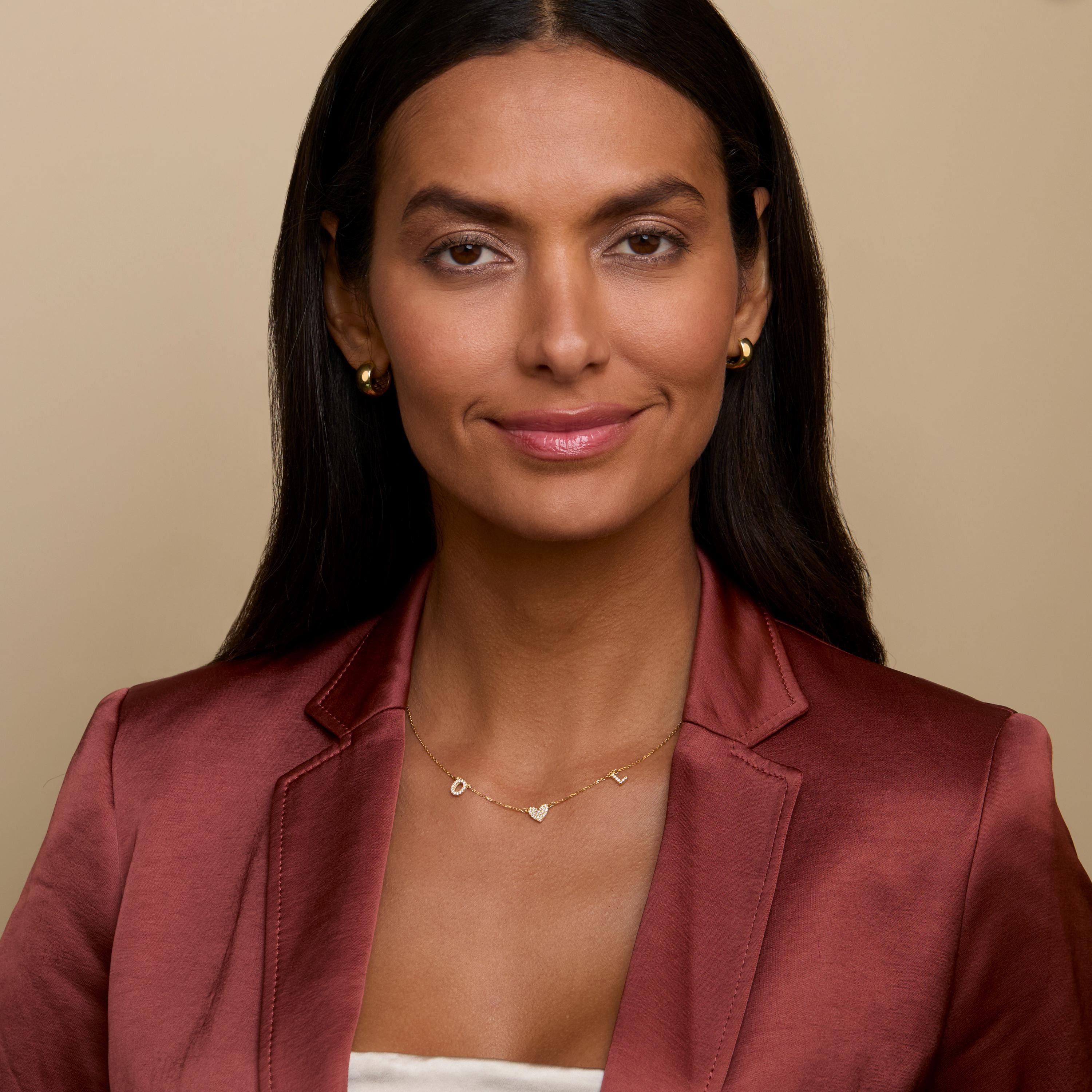 The 14K Pavé Gold Initial Necklace as an anniversary gift in 18K Gold Vermeil. Safe for sensitive skin, made for keeping.