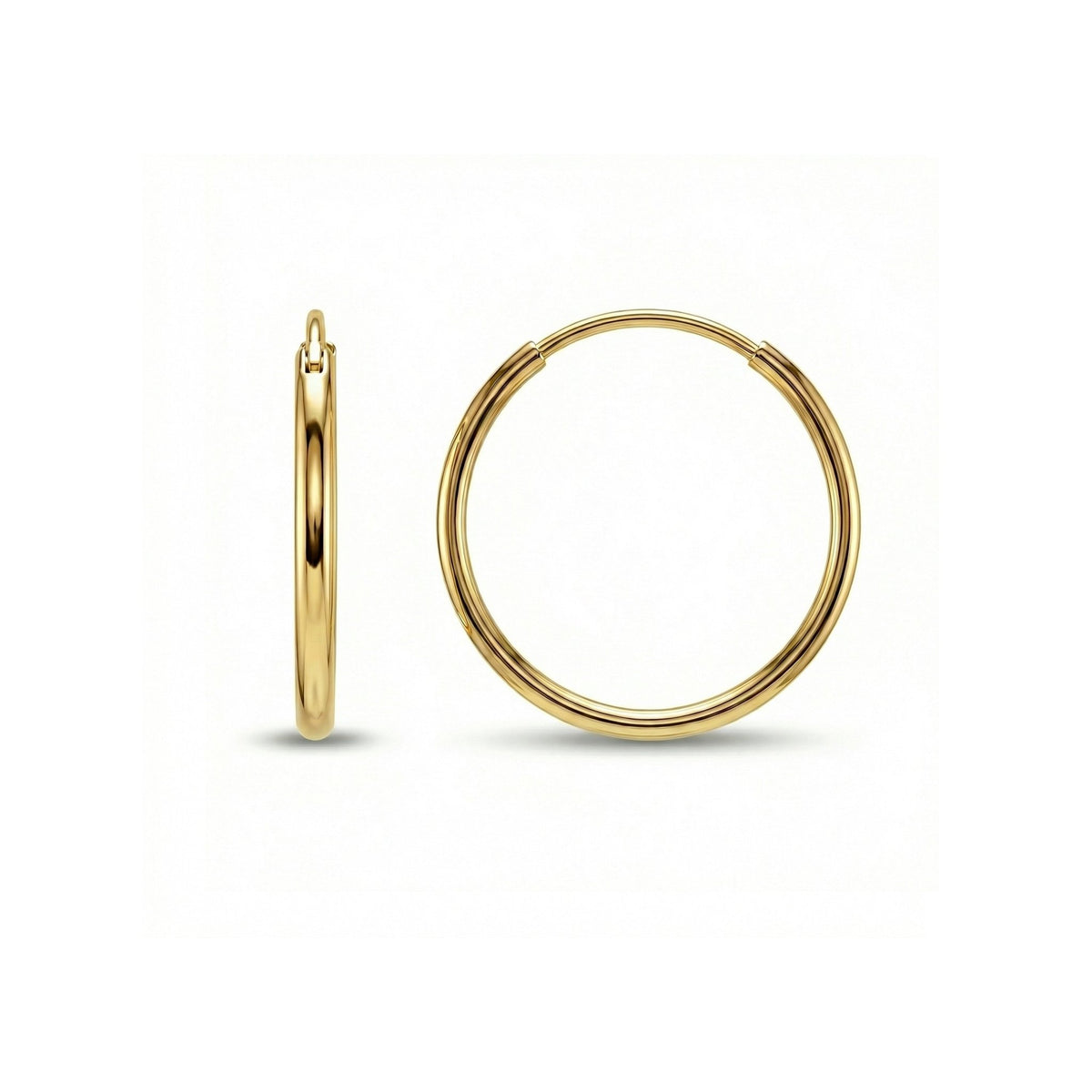 14K Solid Gold Endless Hoop Earrings. Hypoallergenic real gold, perfect for daily wear.