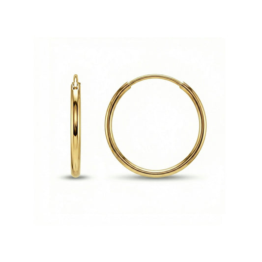 14K Solid Gold Endless Hoop Earrings. Hypoallergenic real gold, perfect for daily wear.