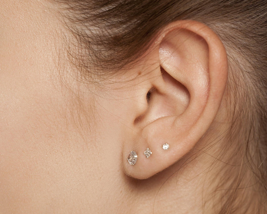 Close detail of the 14K Solid Gold Stud Earrings. No plating to wear off, premium handmade jewelry.