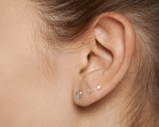 Close detail of the 14K Solid Gold Stud Earrings. No plating to wear off, premium handmade jewelry.