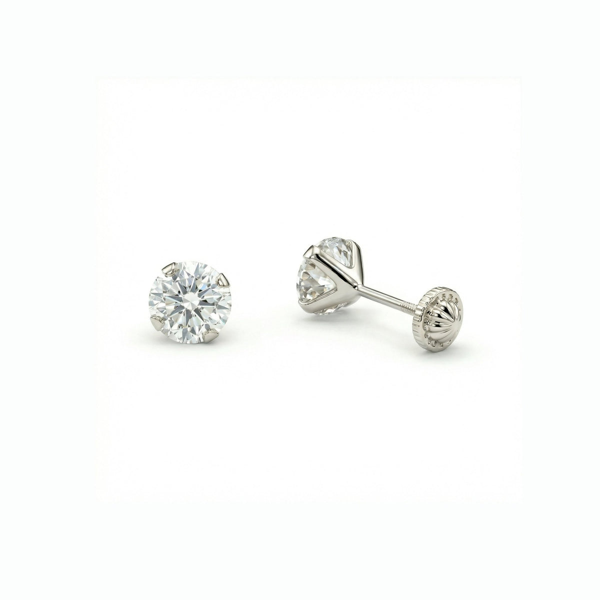 14K Solid White Gold Stud Earrings in 14K Solid Gold with CZ Diamond. Hypoallergenic real gold, perfect for daily wear.