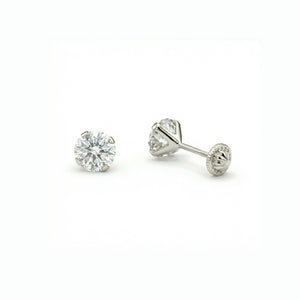 14K Solid White Gold Stud Earrings in 14K Solid Gold with CZ Diamond. Hypoallergenic real gold, perfect for daily wear.