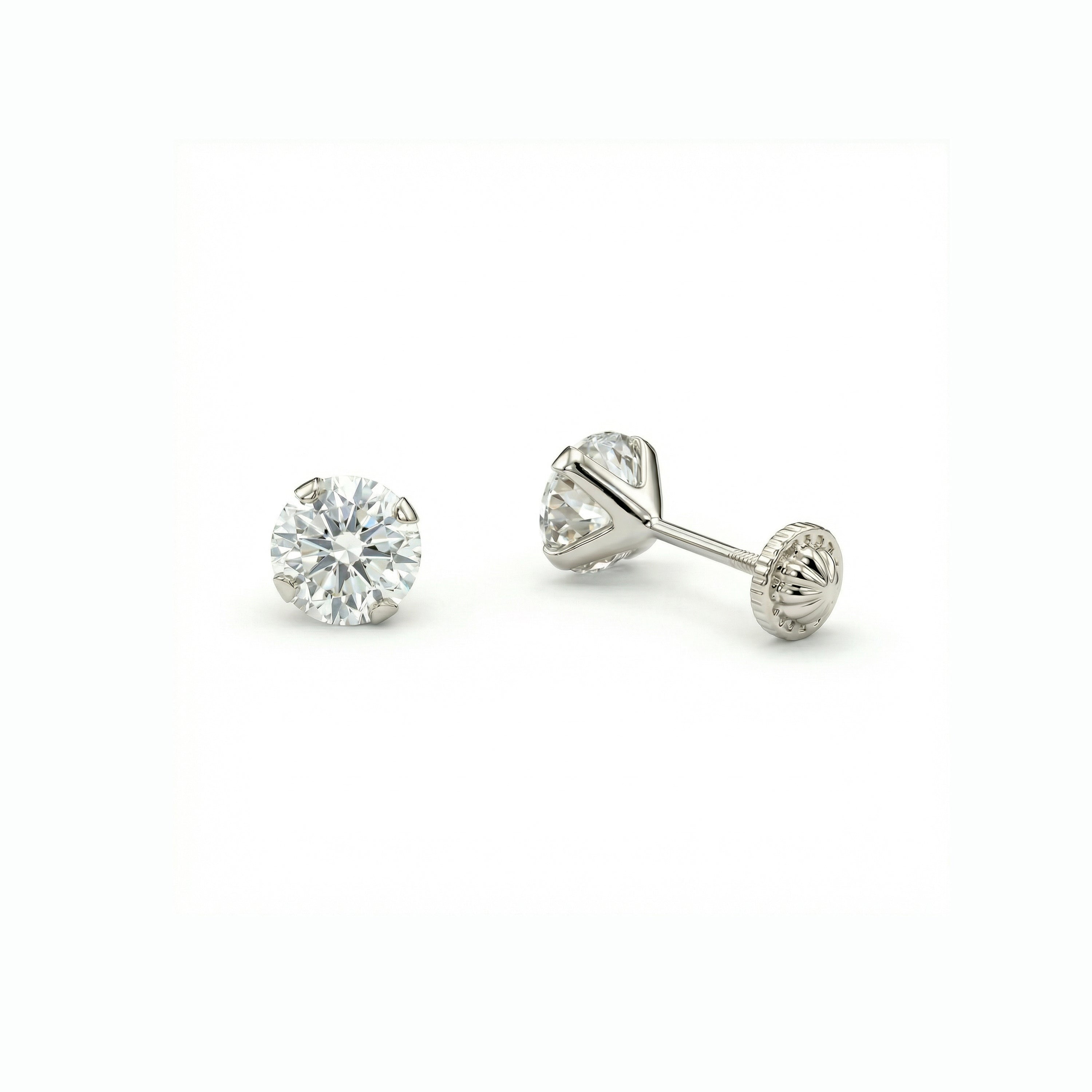 14K Solid White Gold Stud Earrings in 14K Solid Gold with CZ Diamond. Hypoallergenic real gold, perfect for daily wear.