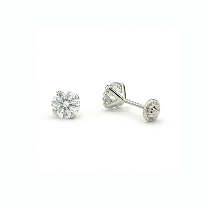 14K Solid White Gold Stud Earrings in 14K Solid Gold with CZ Diamond. Hypoallergenic real gold, perfect for daily wear.