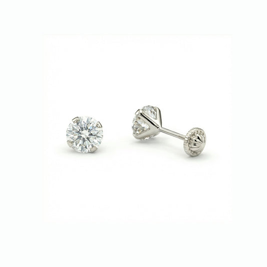 14K Solid White Gold Stud Earrings in 14K Solid Gold with CZ Diamond. Hypoallergenic real gold, perfect for daily wear.