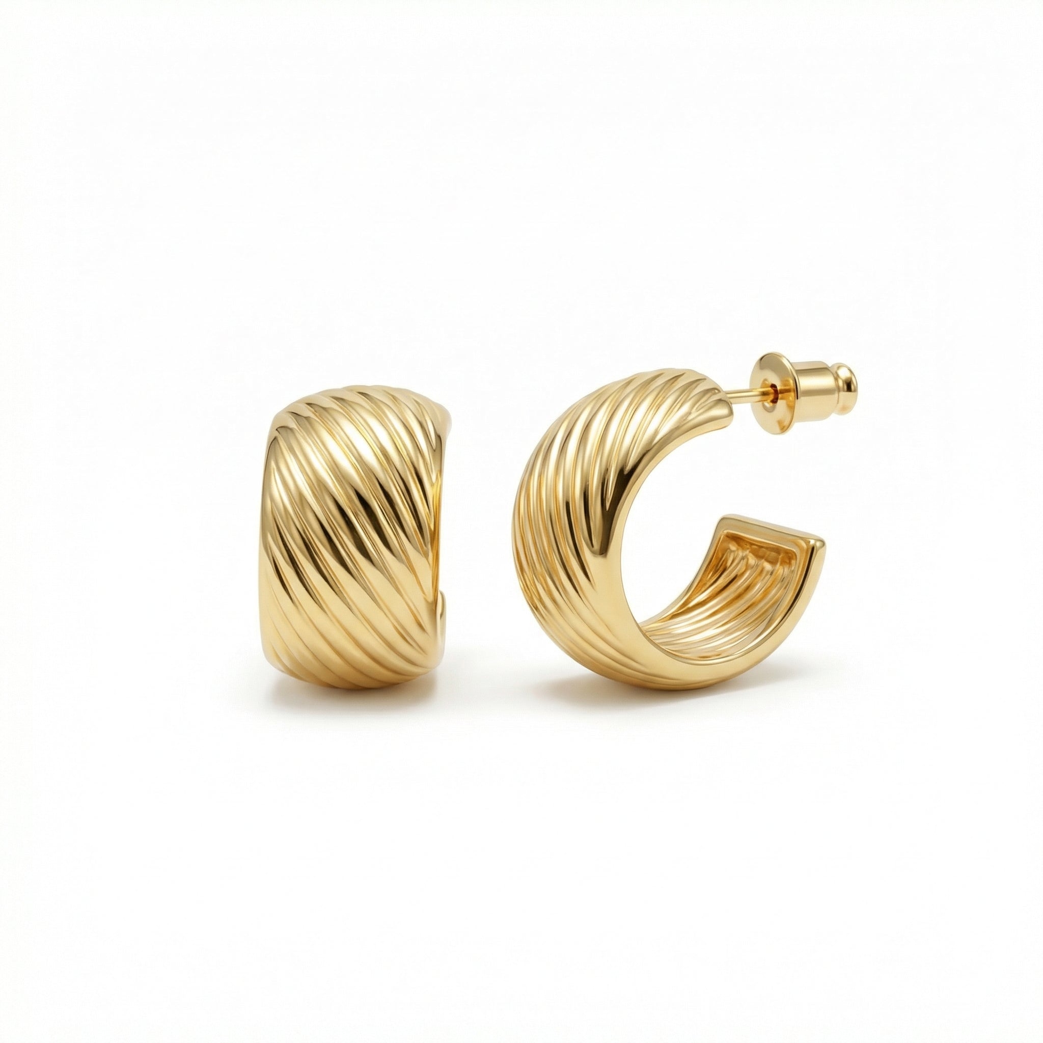 Chunky Textured Hoop Earrings in Gold-Plated Steel. No green marks, perfect for daily wear.