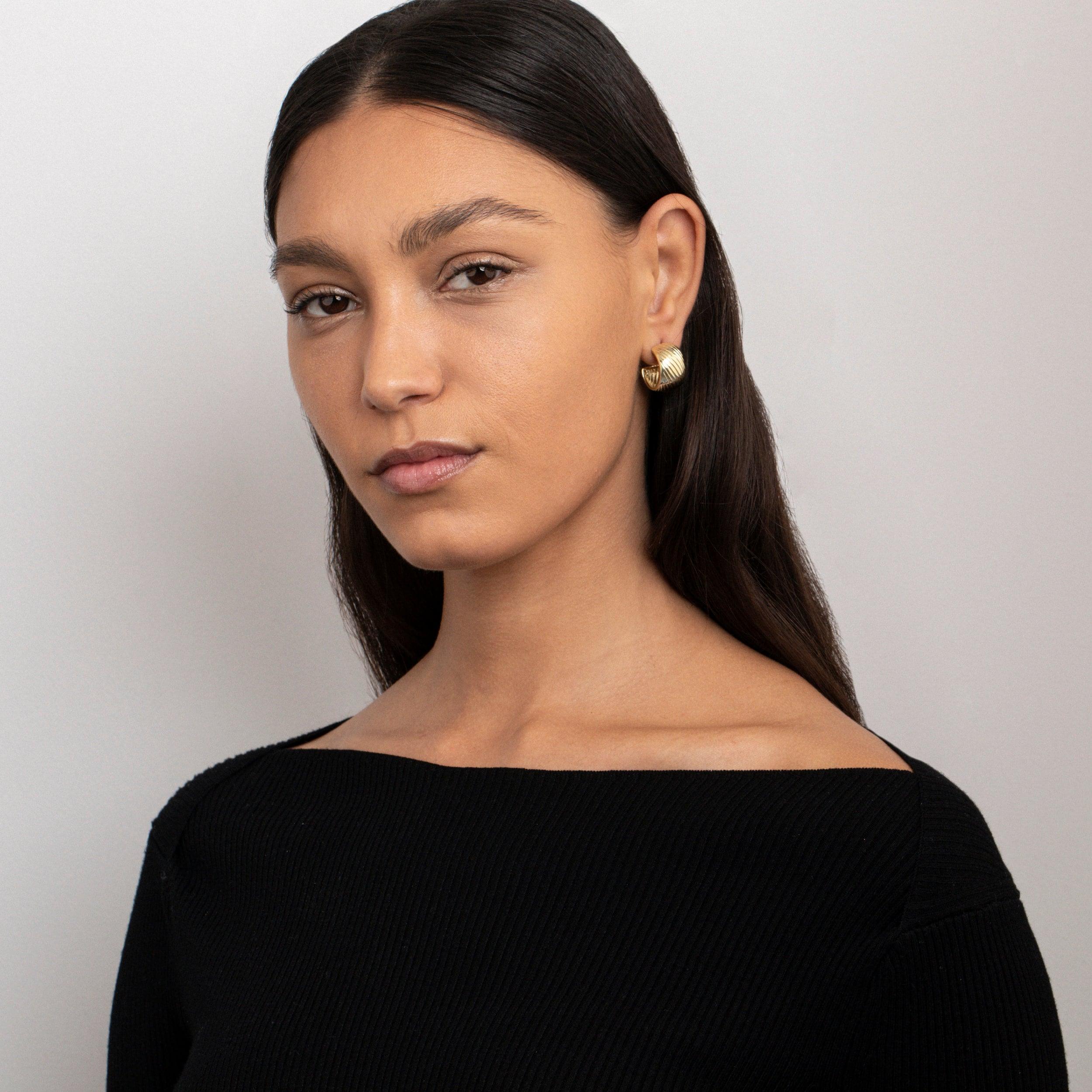 Chunky Textured Hoop Earrings as a thoughtful birthday gift in Gold-Plated Steel. Hypoallergenic for sensitive ears.