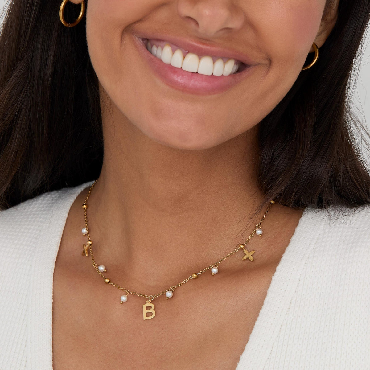 Initial Necklace with Pearls in Glamour Jewelry House gift box — Gold-Plated Steel mother's day gift. Tarnish-resistant.