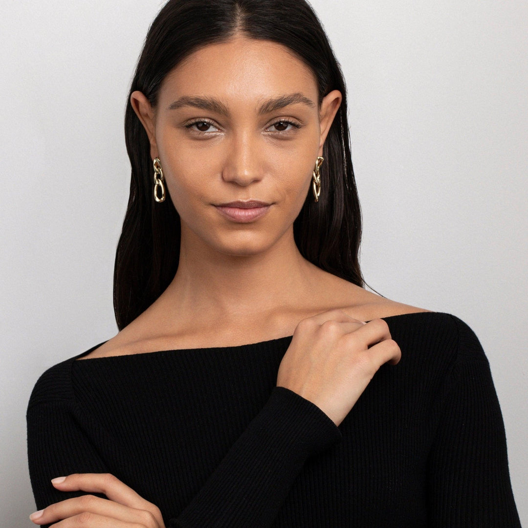 Gold Chain Link Drop Earrings as a thoughtful birthday gift in Gold-Plated Steel. Hypoallergenic for sensitive ears.