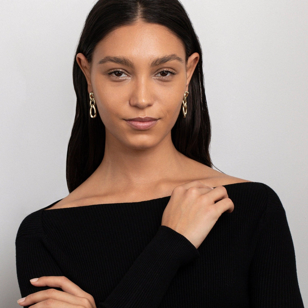 Gold Chain Link Drop Earrings as a thoughtful birthday gift in Gold-Plated Steel. Hypoallergenic for sensitive ears.