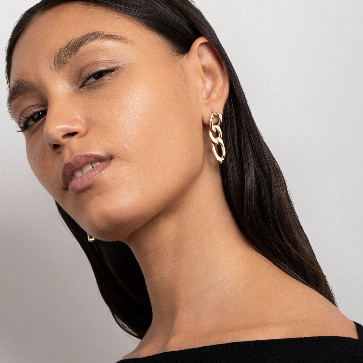 Gold Chain Link Drop Earrings in Glamour Jewelry House gift box — Gold-Plated Steel anniversary gift. No green marks.