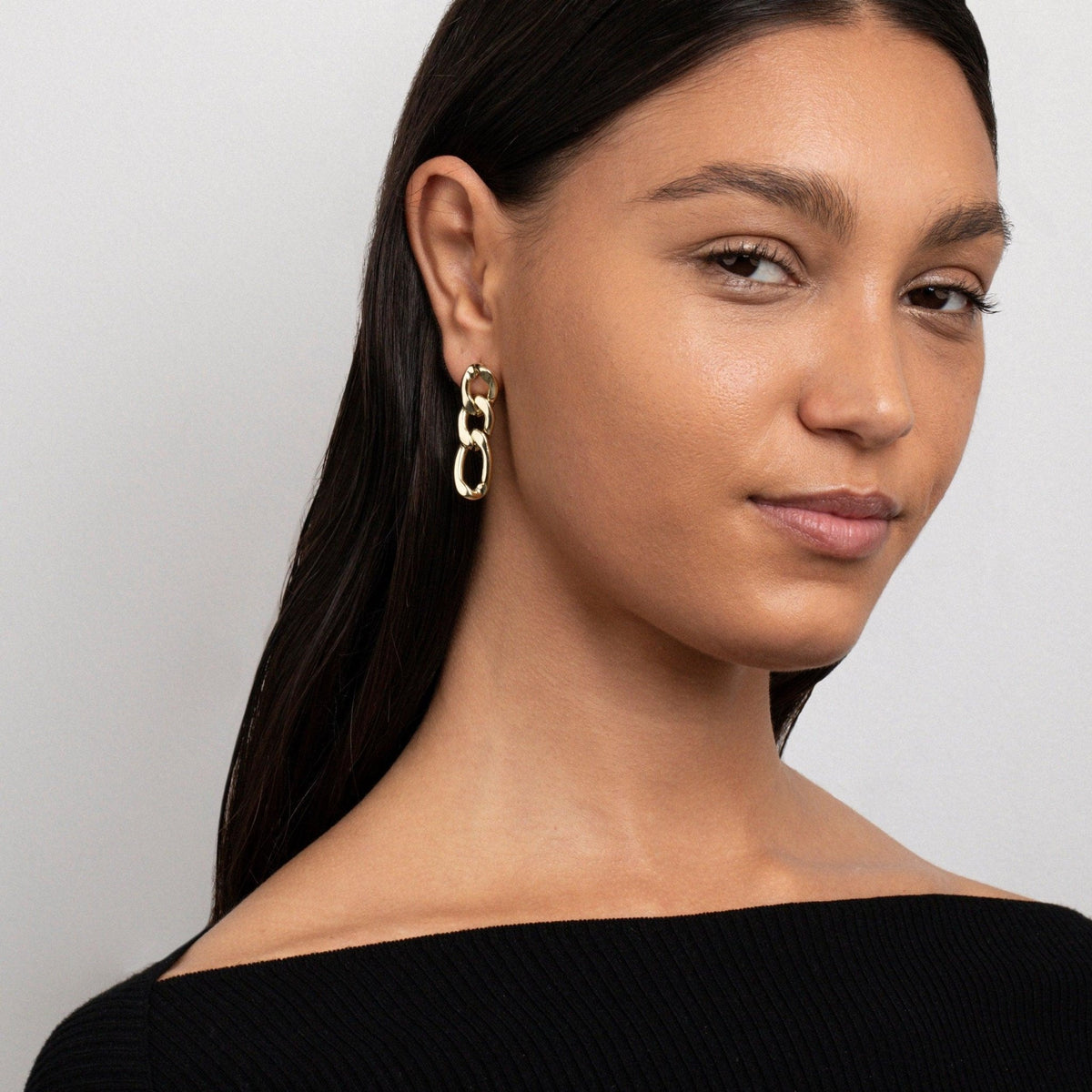 The Gold Chain Link Drop Earrings as an anniversary gift in Gold-Plated Steel. Tarnish-resistant, made for keeping.