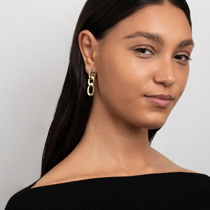 The Gold Chain Link Drop Earrings as an anniversary gift in Gold-Plated Steel. Tarnish-resistant, made for keeping.