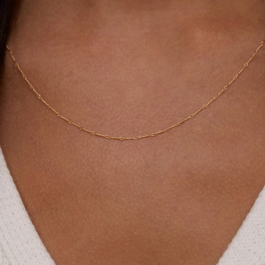 Close detail of the Gold Dainty Twist Layering Chain in 18K Gold Vermeil. Hypoallergenic, no green marks, premium handmade.