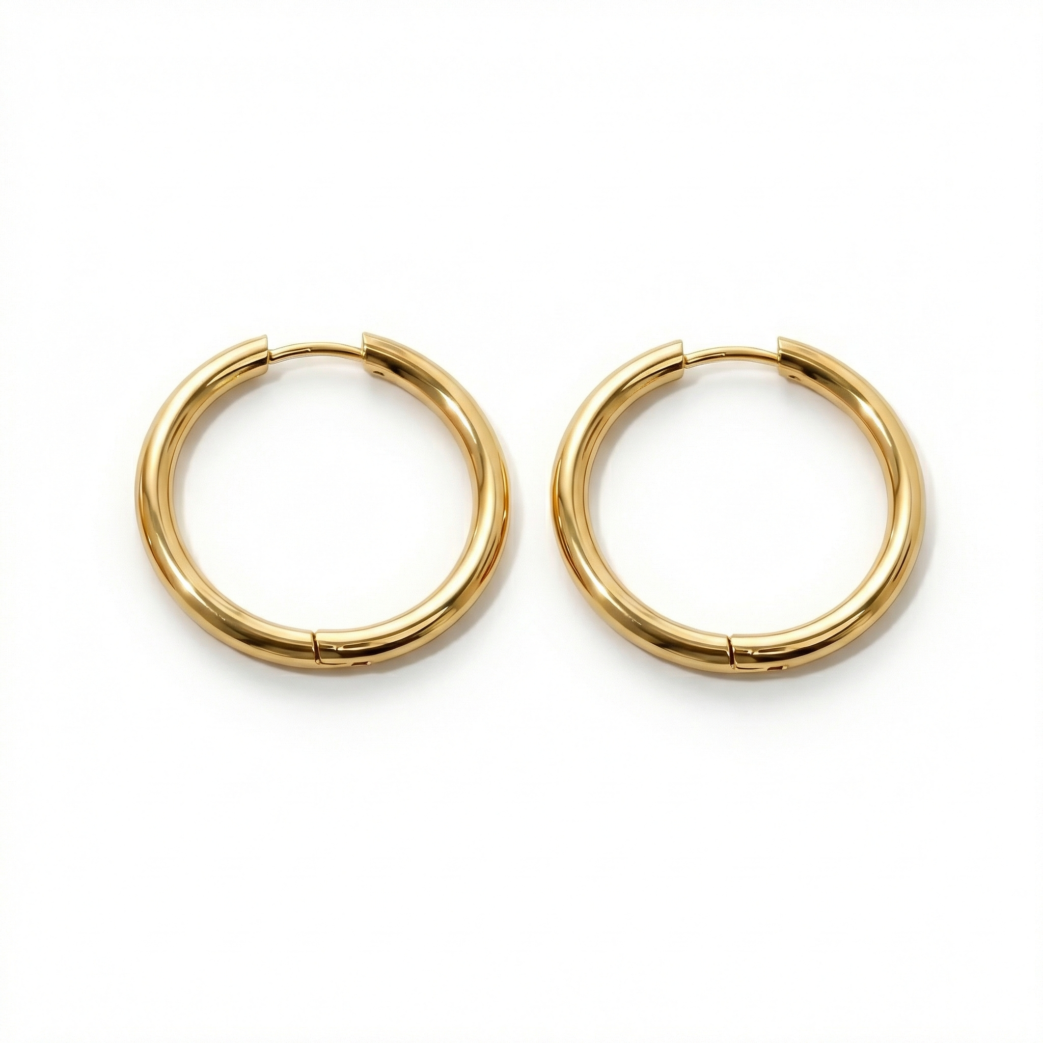 18K Plated Gold Hoop Earrings Multi Size in Gold-Plated Steel. No green marks, perfect for daily wear.