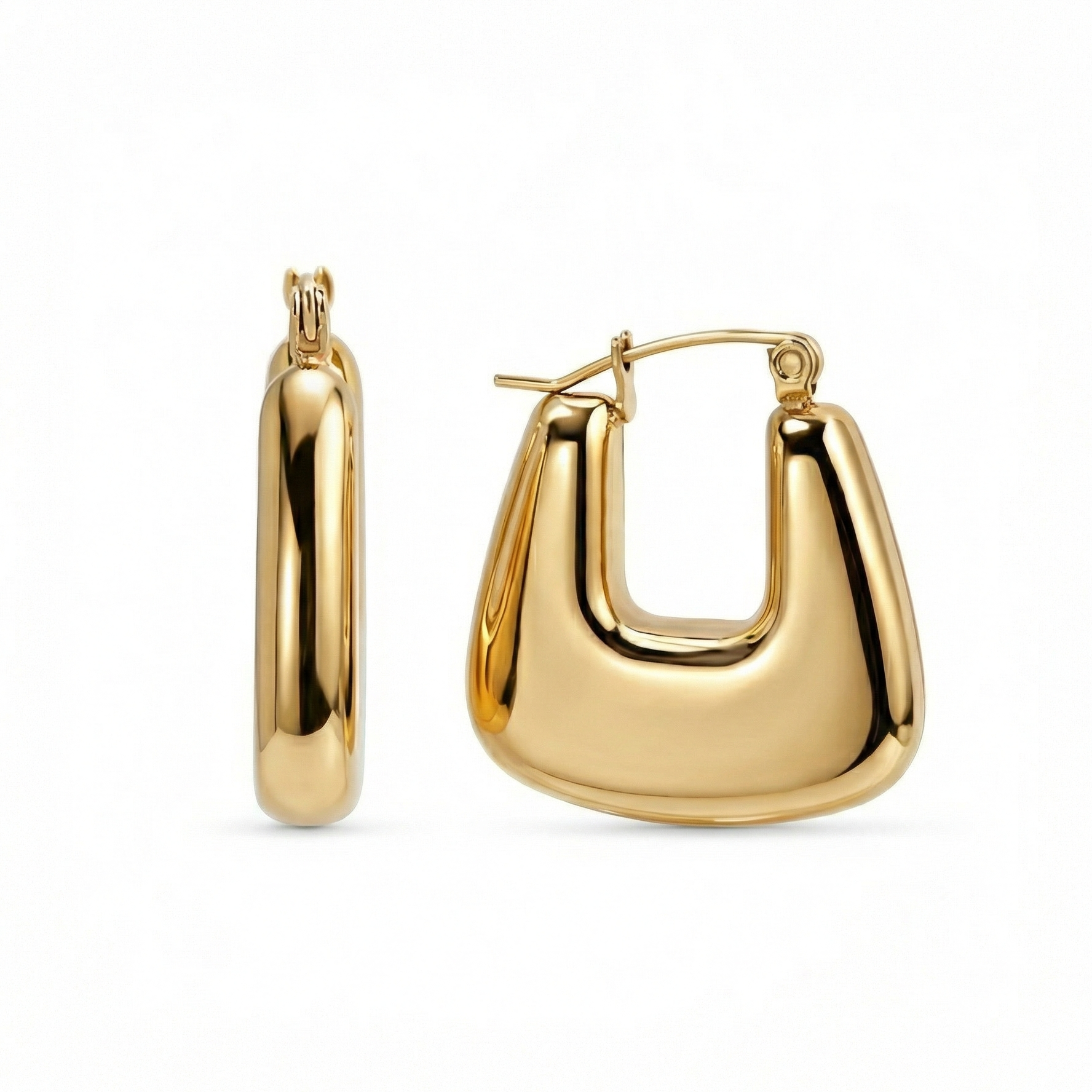 Geometric Hexagon Hoop Earrings in Gold-Plated Steel. No green marks, perfect for daily wear.