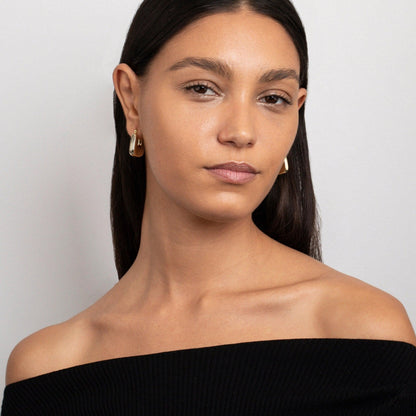 Geometric Hexagon Hoop Earrings in Glamour Jewelry House gift box — Gold-Plated Steel anniversary gift. No green marks.