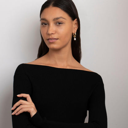 The Chunky Pearl Hoop Earrings as a wedding gift in Gold-Plated Steel. Tarnish-resistant, made for keeping.