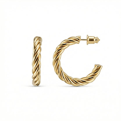 Twisted Hoop Earrings in Gold-Plated Steel. No green marks, perfect for daily wear.