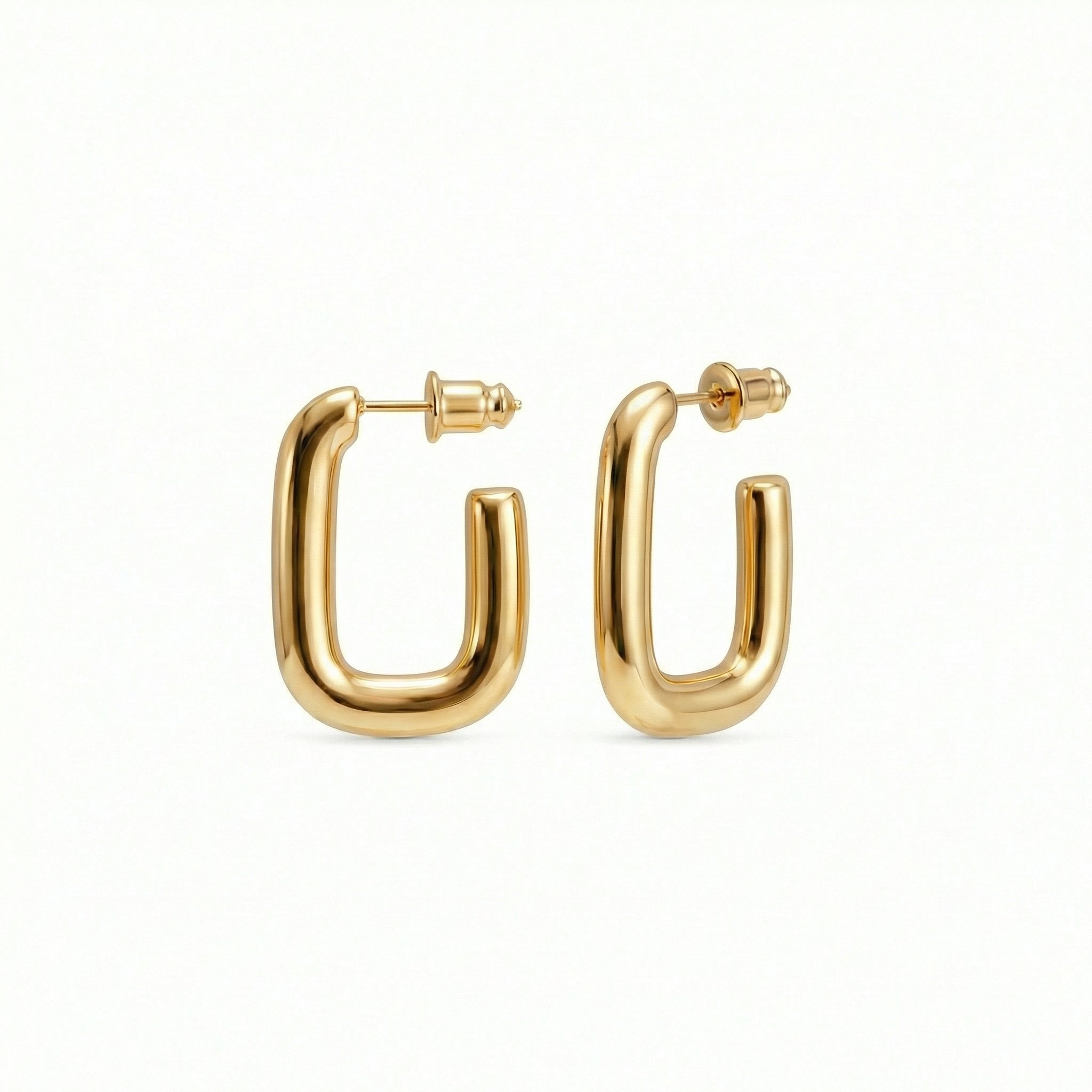 Square Hoop Earrings in Gold-Plated Steel. No green marks, perfect for daily wear.