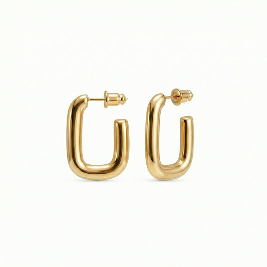 Square Hoop Earrings in Gold-Plated Steel. No green marks, perfect for daily wear.