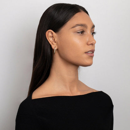Square Hoop Earrings in Glamour Jewelry House gift box — Gold-Plated Steel anniversary gift. No green marks.