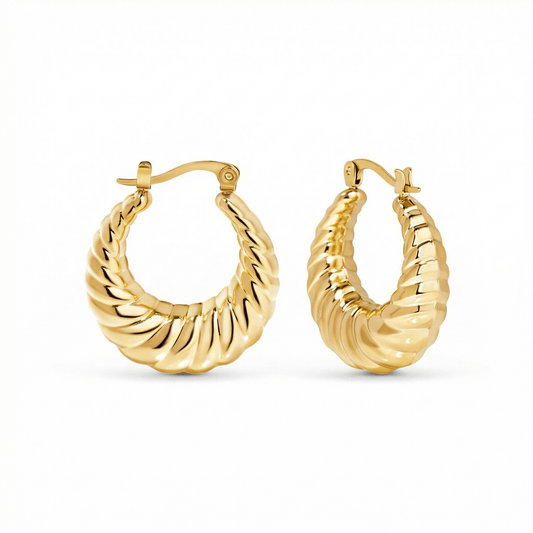 Shrimp Shell Hoop Earrings in Gold-Plated Steel. No green marks, perfect for daily wear.