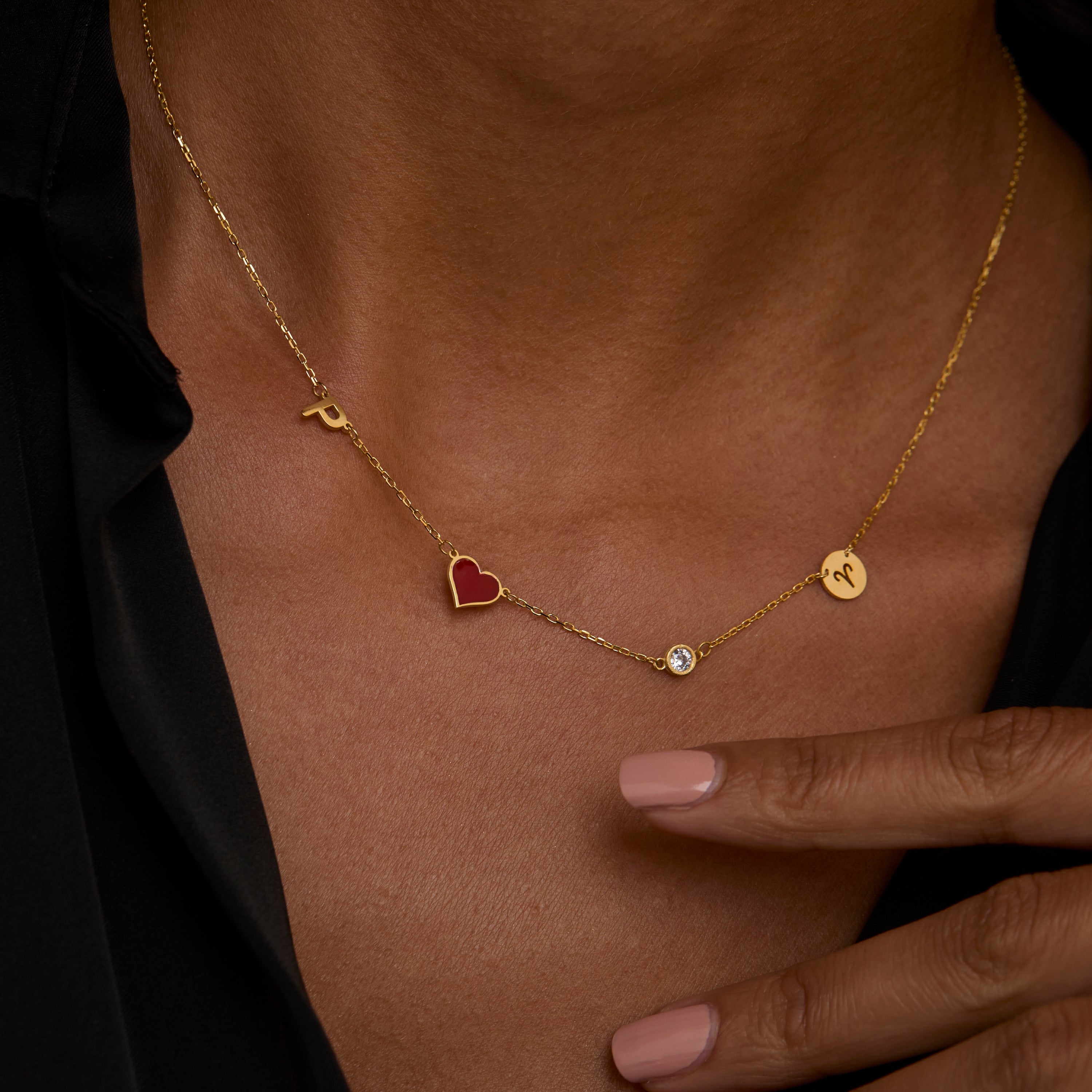 Birth Stone Horoscope Initial Necklace - 18K Gold Vermeil