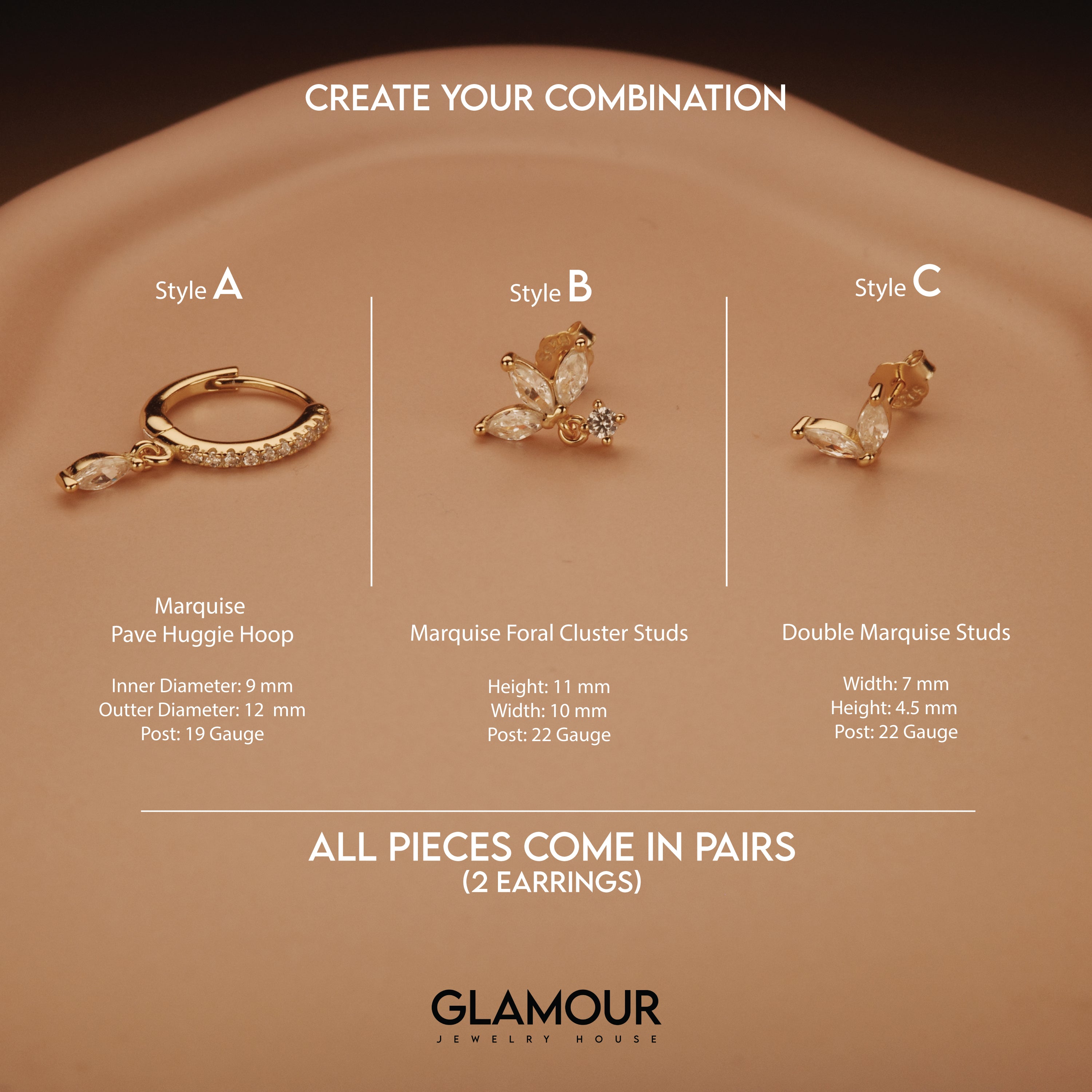 Marquise Earring Set - 18k Gold Vermeil
