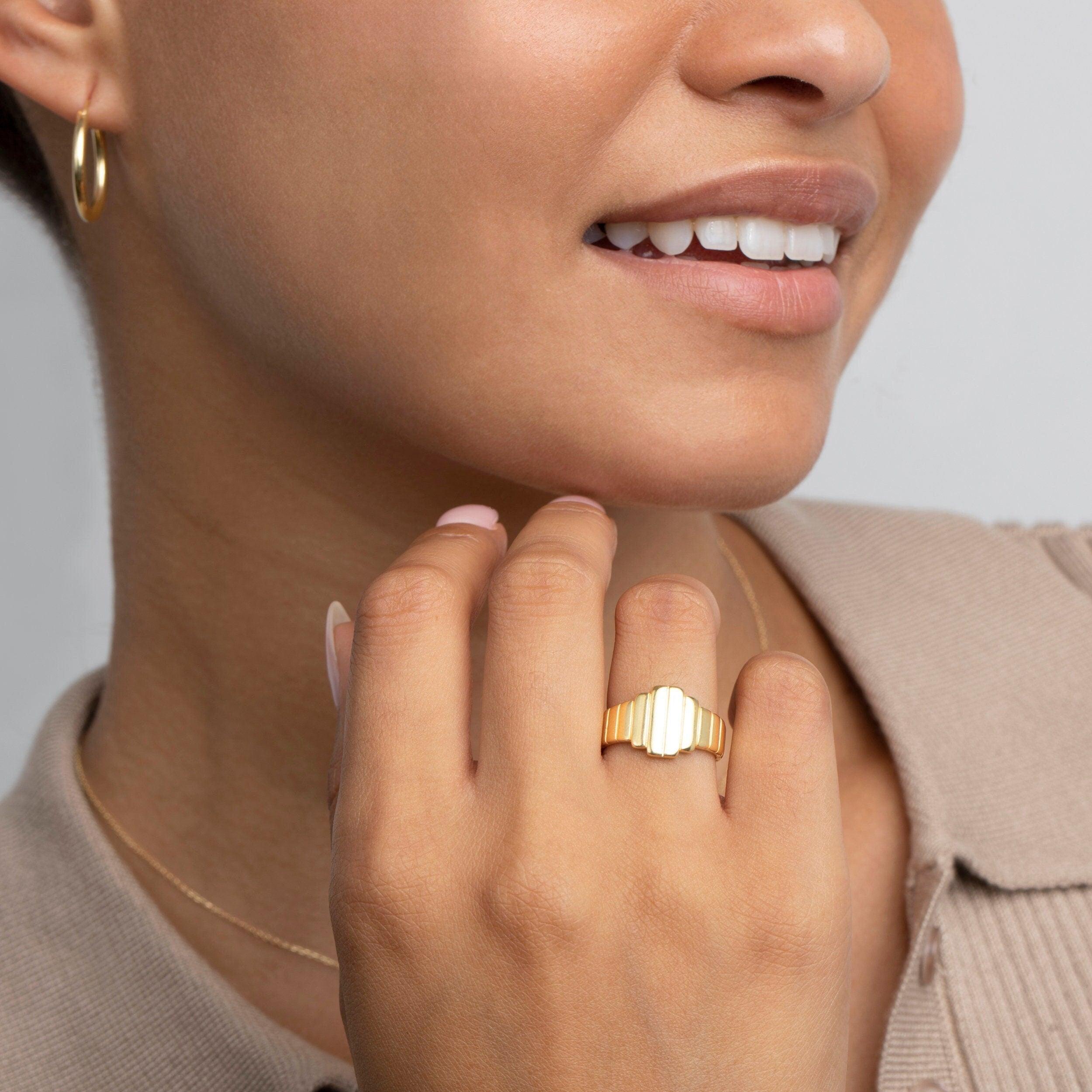 Close detail of the Adjustable Stackable Minimalist Ring in 18K Gold Vermeil. Hypoallergenic, no green marks, premium.