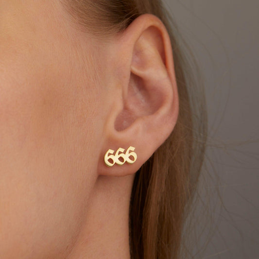Close detail of the Angel Number Earrings in 18K Gold Vermeil. Tarnish-resistant, premium handmade jewelry.