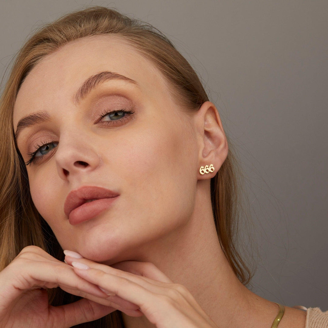 Angel Number Earrings in Glamour Jewelry House gift box — 18K Gold Vermeil daily wear gift. No green marks.