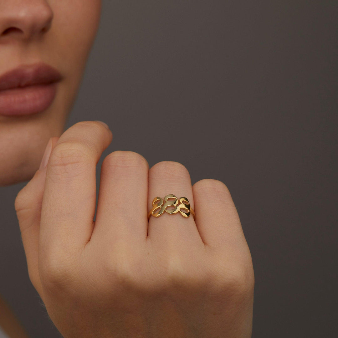 Angel Number Ring as a thoughtful birthday gift in 18K Gold Vermeil. Hypoallergenic, no green marks.