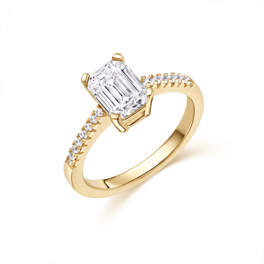 Baguette CZ Diamond Promise Ring in 18K Gold Vermeil with CZ Diamond. Tarnish-resistant, perfect for daily wear.