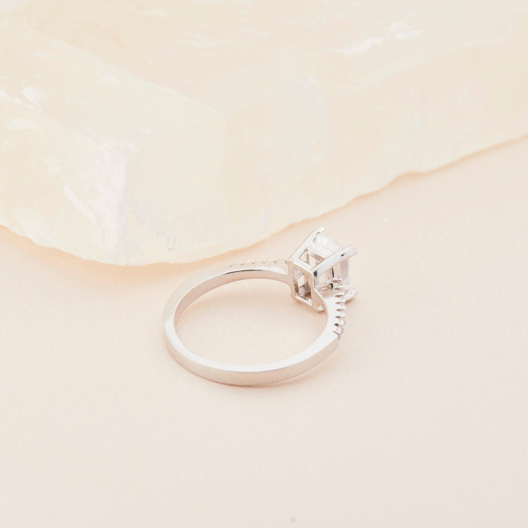 Baguette CZ Diamond Promise Ring as a thoughtful birthday gift in 18K Gold Vermeil with CZ Diamond. Hypoallergenic, no.