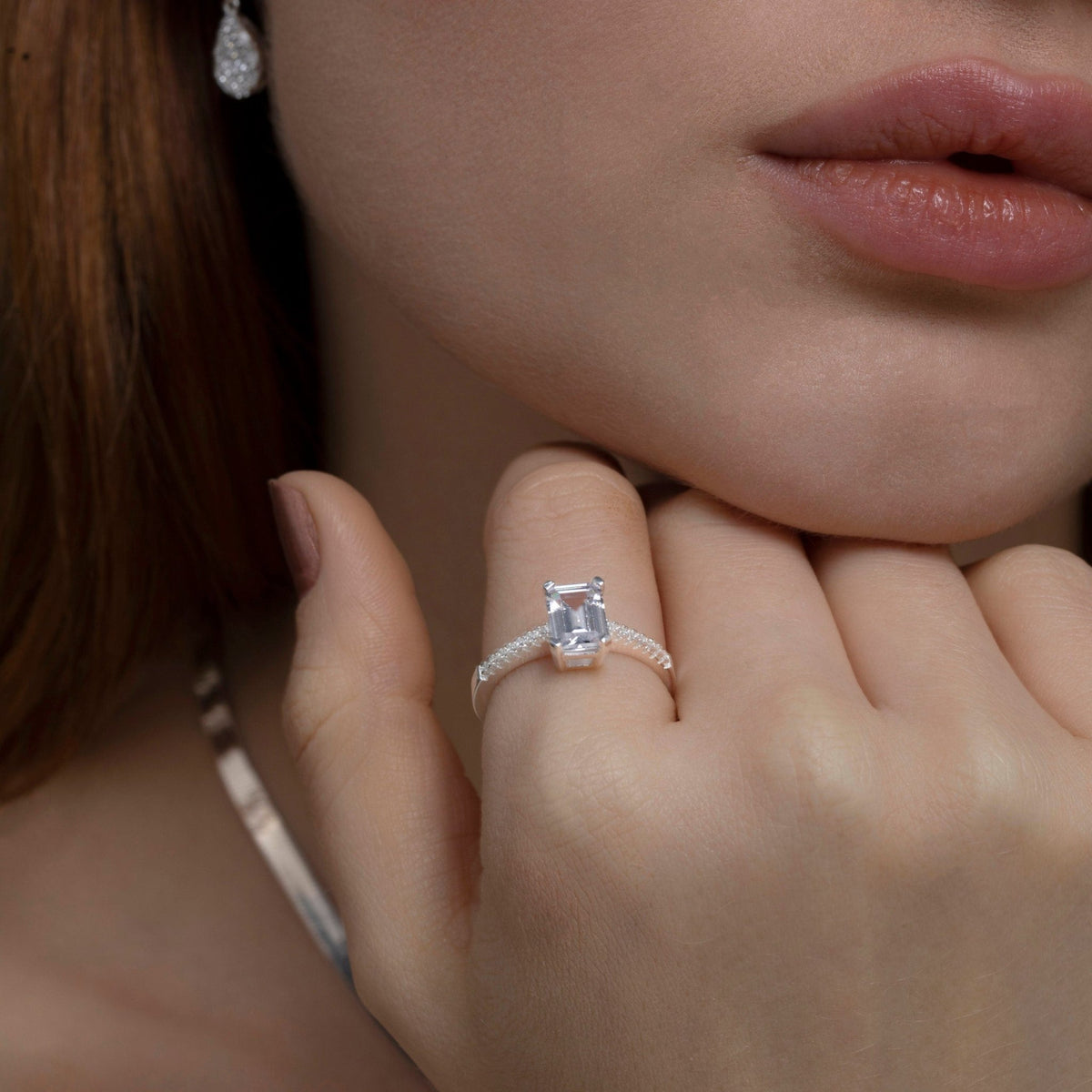 The Baguette CZ Diamond Promise Ring styled in 18K Gold Vermeil — elegant everyday jewelry. Tarnish-resistant.