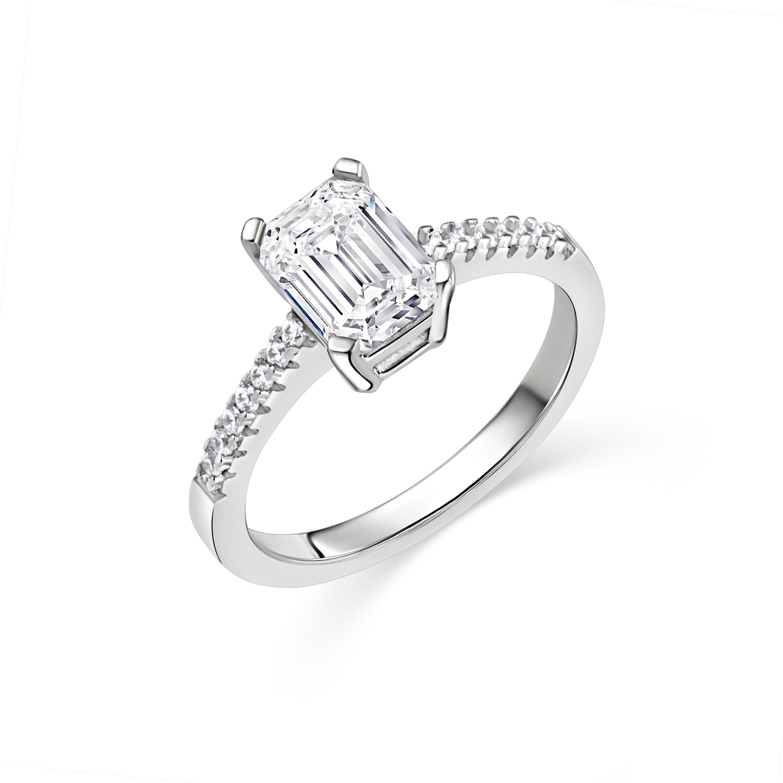 Baguette CZ Diamond Promise Ring in 18K Gold Vermeil with CZ Diamond. Tarnish-resistant, perfect for daily wear.