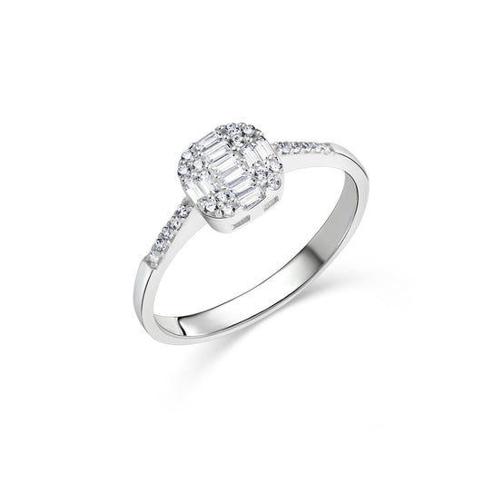 Baguette Cut Diamond Ring in 18K Gold Vermeil with CZ Diamond. Tarnish-resistant, perfect for daily wear.