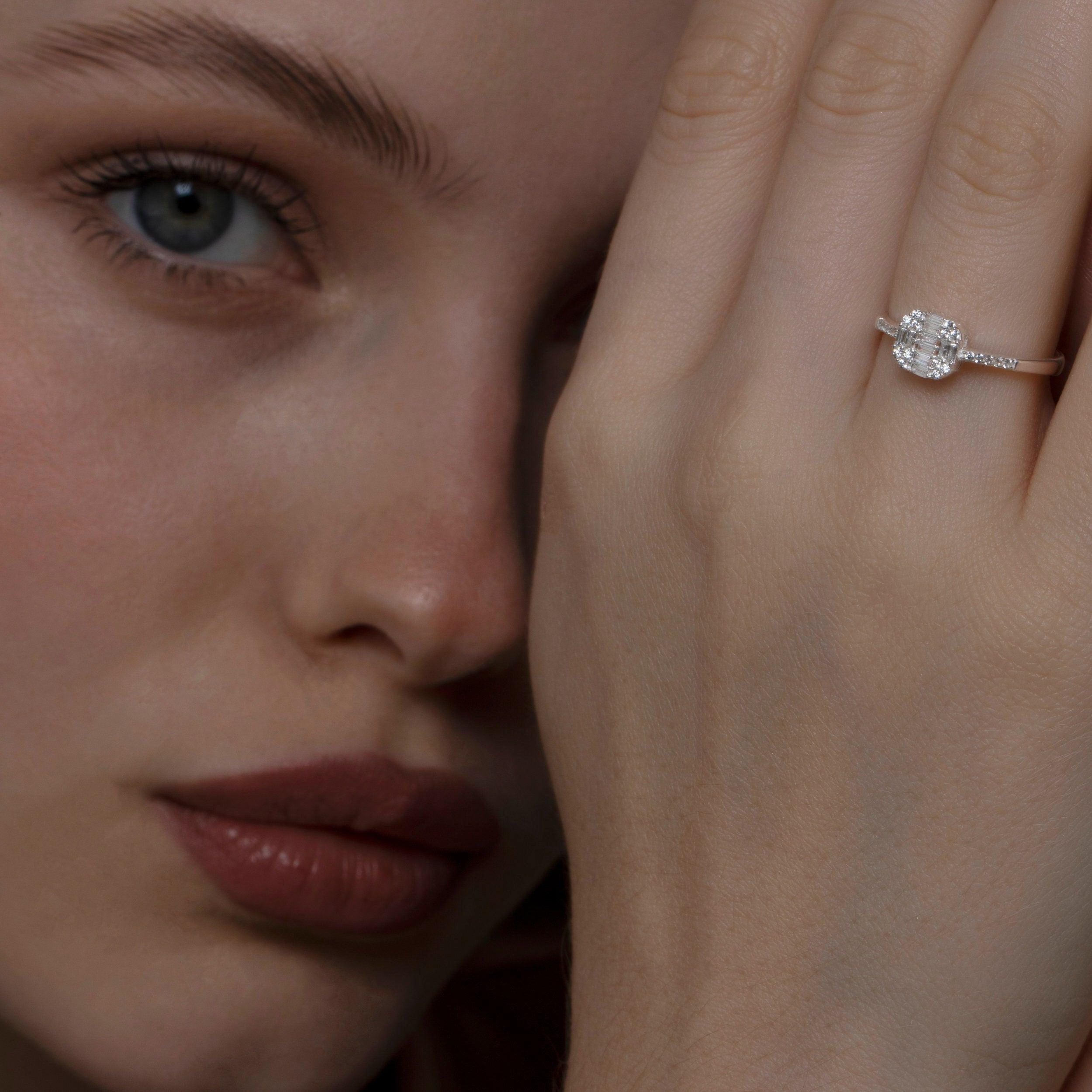 Baguette Cut Diamond Ring as a thoughtful birthday gift in 18K Gold Vermeil with CZ Diamond. Hypoallergenic, no green marks.