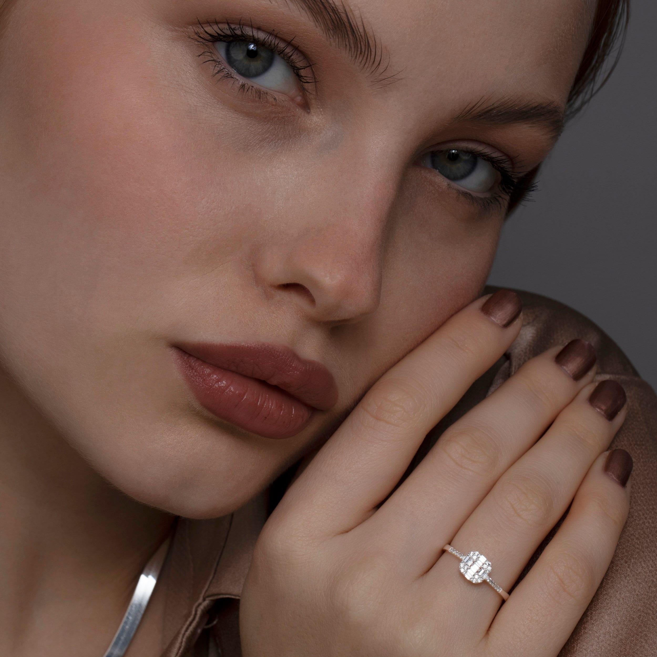 The Baguette Cut Diamond Ring styled in 18K Gold Vermeil — elegant everyday jewelry. Tarnish-resistant.