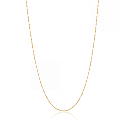 Ball Chain Necklace on white — 1 mm gold bead chain.