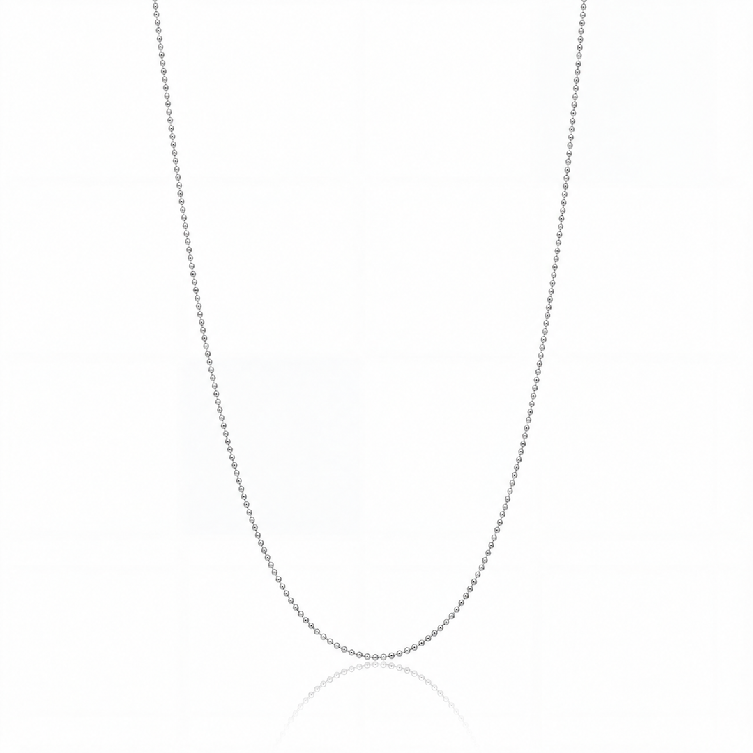 Ball Chain Necklace in silver / white gold tone — 1 mm bead chain.