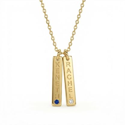 Bar Name Necklace with Birthstone in 18K Gold Vermeil with Birthstone. Tarnish-resistant, perfect for daily wear.